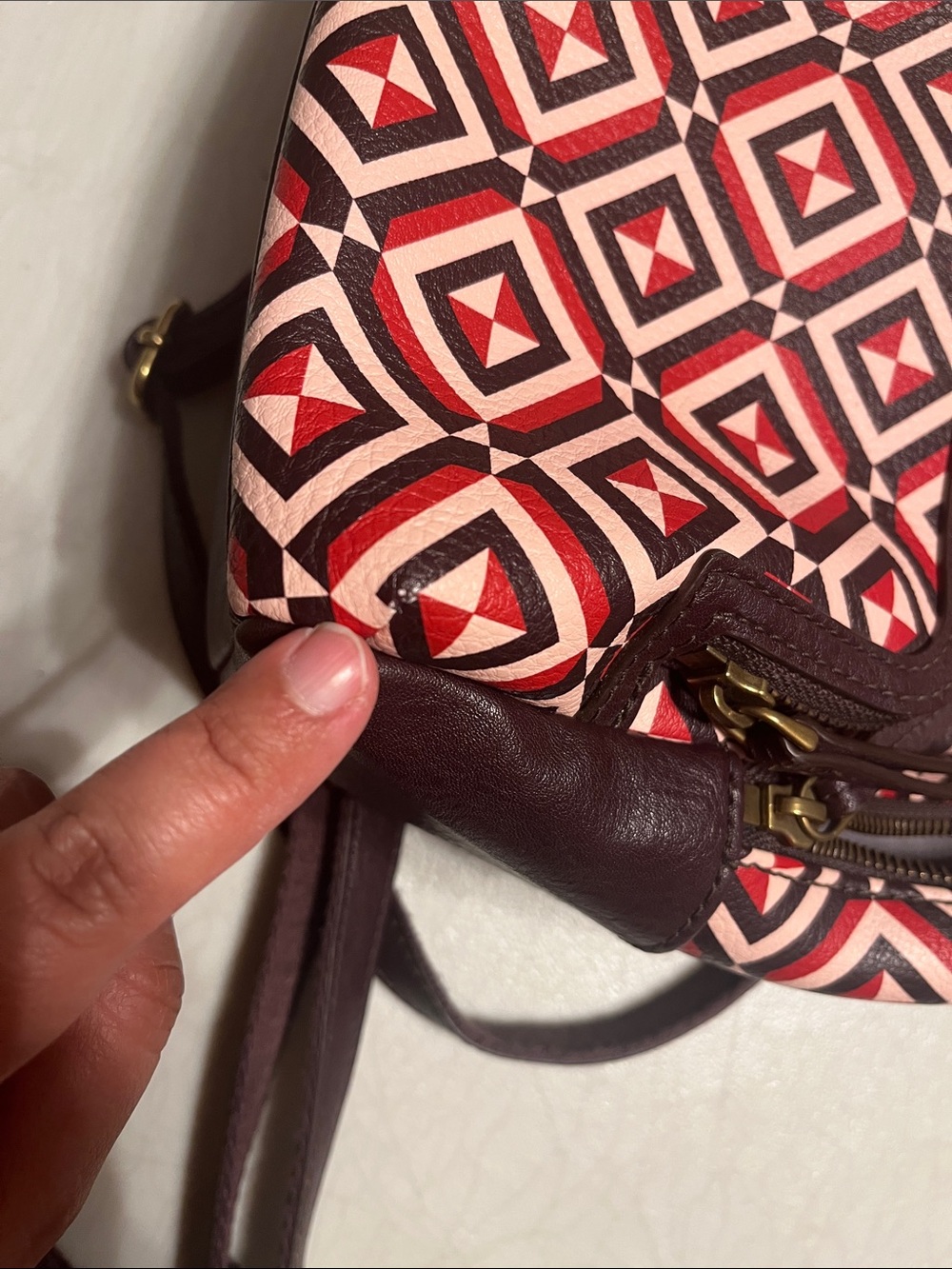 Fossil Felicity Red Geometric Mini Backpack in Red, Black & Creamy Pink - Picture 9 of 9